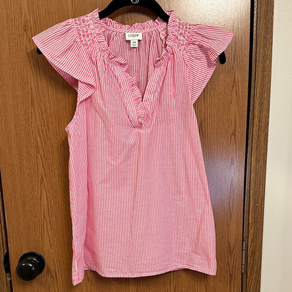J. Crew Factory Pink and White Ruffle Blouse